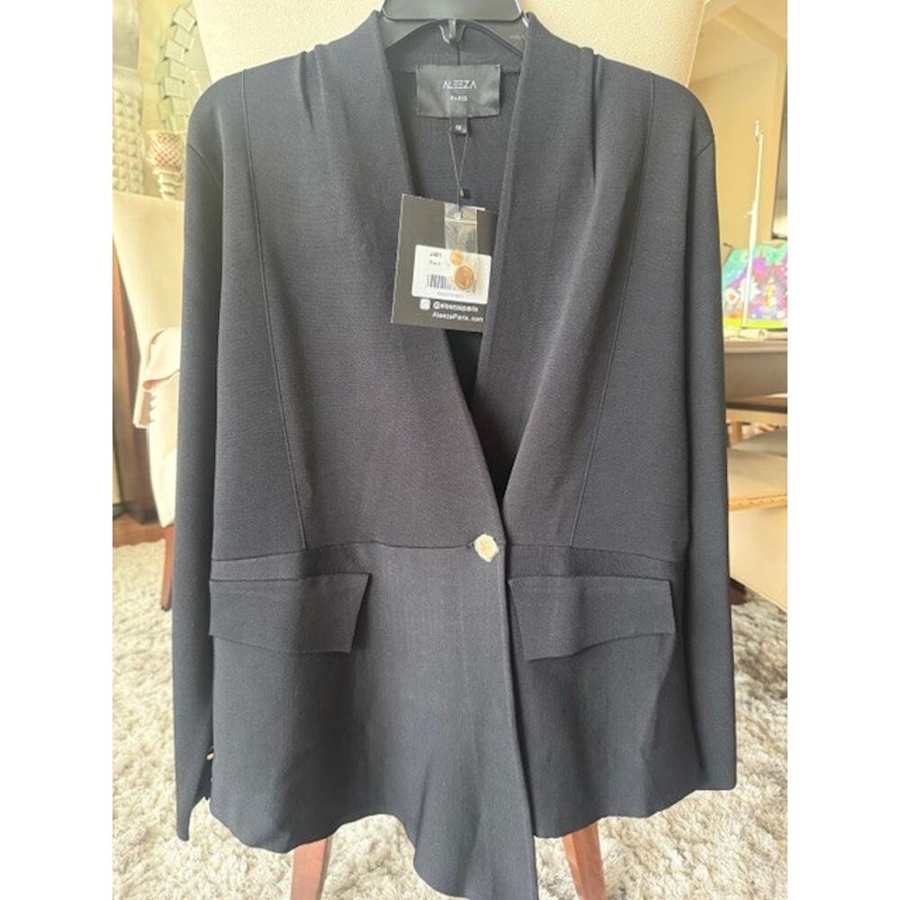 NWT Aleeza Paris Marcey Black Gold Buttons Luxury Knit Blazer Size 1X MSRP $250 - Picture 3 of 14